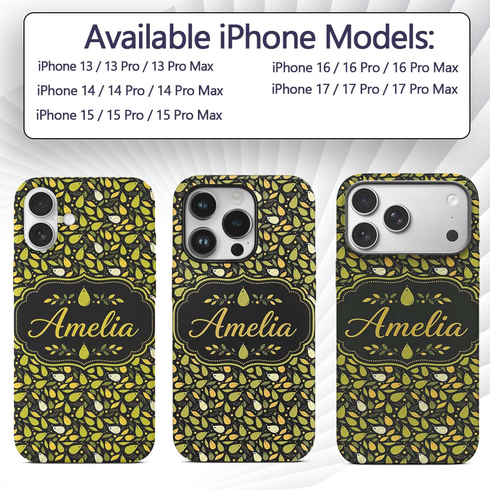 Modern Pear Fruit Minimal Dark Printed Design Custom Name Protective Phone Case Mobile Cover Durable Everyday Smartphone Shock Resistant