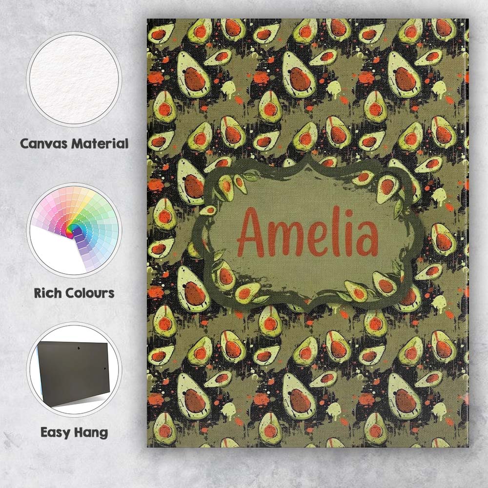 Personalised Name Grunge Avocado Splash Custom Modern Room Accent Elegant Feature Canvas Wall Art Print Decor Picture Ready to Hang
