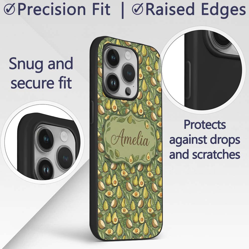 Botanical Avocado Garden Seamless Pattern Name Custom Name Protective Phone Case Mobile Cover Durable Everyday Smartphone Shock Resistant