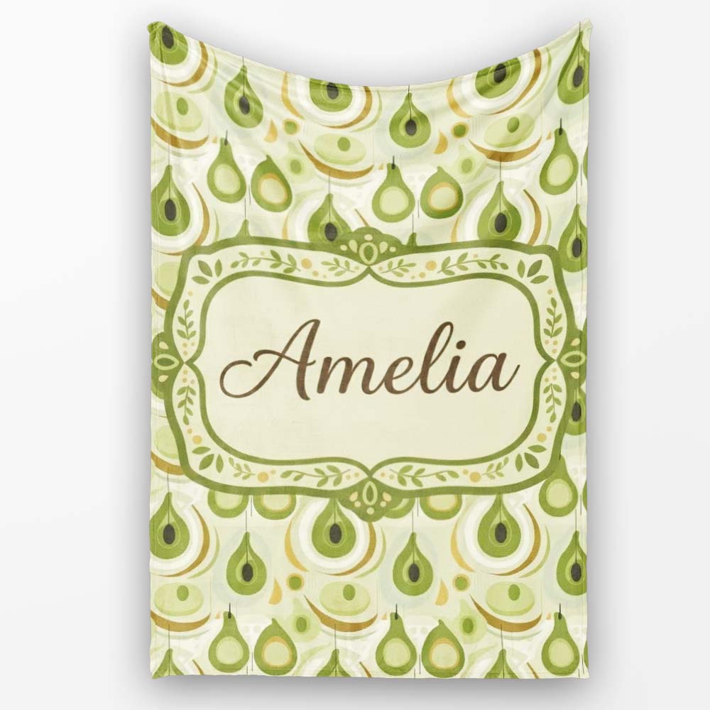 Soft Green Avocado Shapes Seamless Pattern Name Cute Unique Gift Personalised Custom Name Super Soft Fleece Blanket Bed Sofa Throw