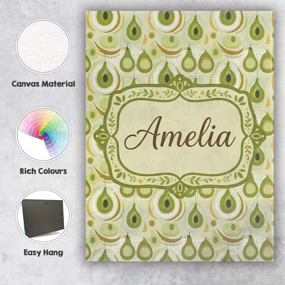 Personalised Name Soft Green Avocado Shapes Custom Bespoke Interior Contemporary Canvas Wall Art Print Decor Picture Ready to Hang