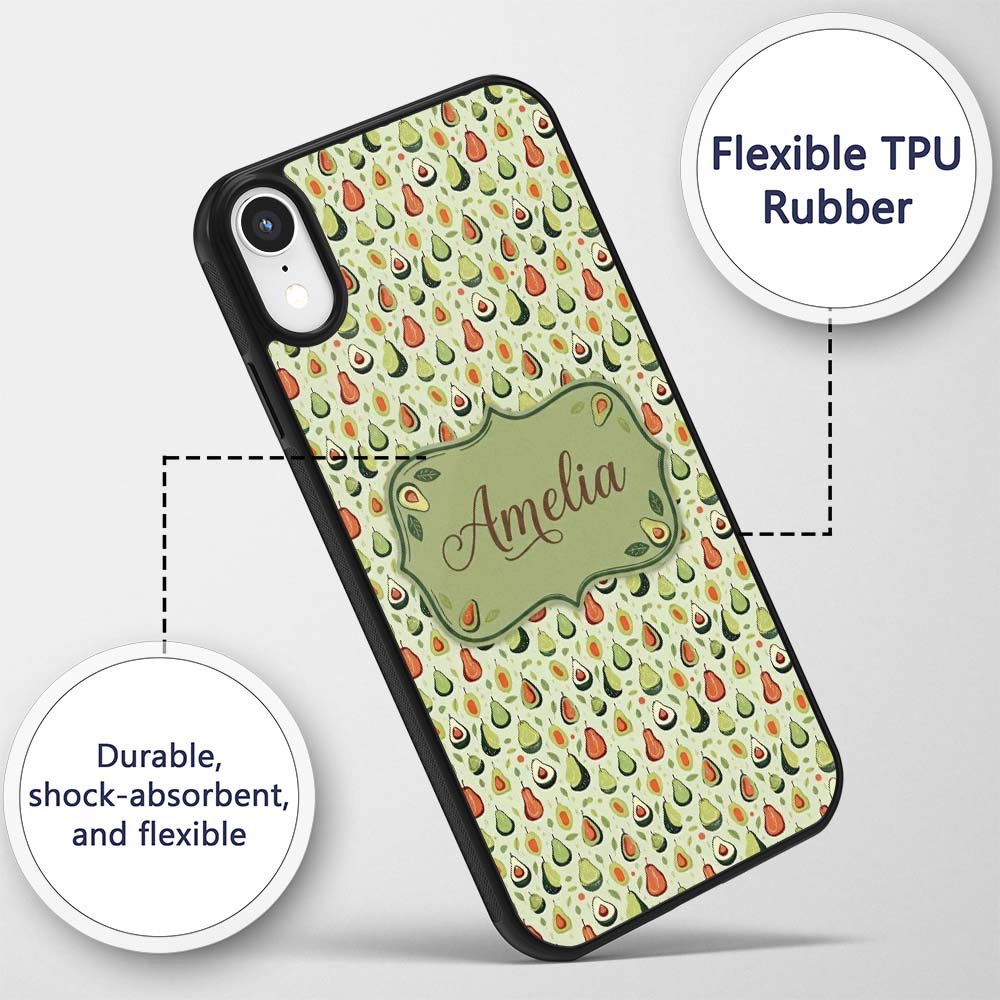 Cute Pear and Avocado Minimal Seamless Pattern Custom Name Protective Phone Case Mobile Cover Durable Everyday Smartphone Shock Resistant