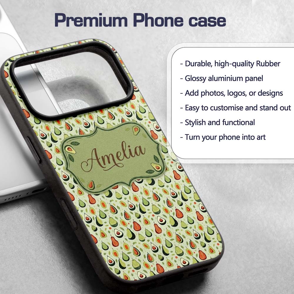 Cute Pear and Avocado Minimal Seamless Pattern Custom Name Protective Phone Case Mobile Cover Durable Everyday Smartphone Shock Resistant