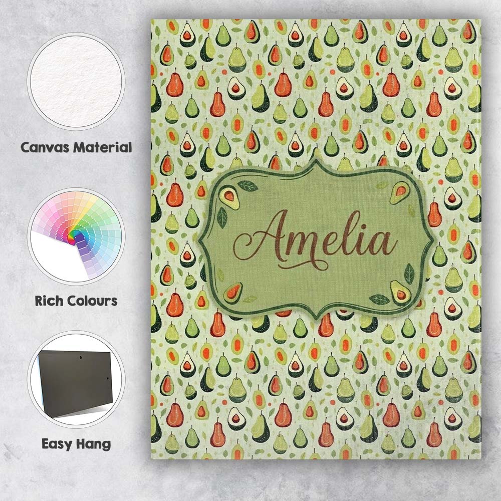 Personalised Name Cute Pear and Avocado Custom Modern Room Accent Elegant Feature Canvas Wall Art Print Decor Picture Ready to Hang