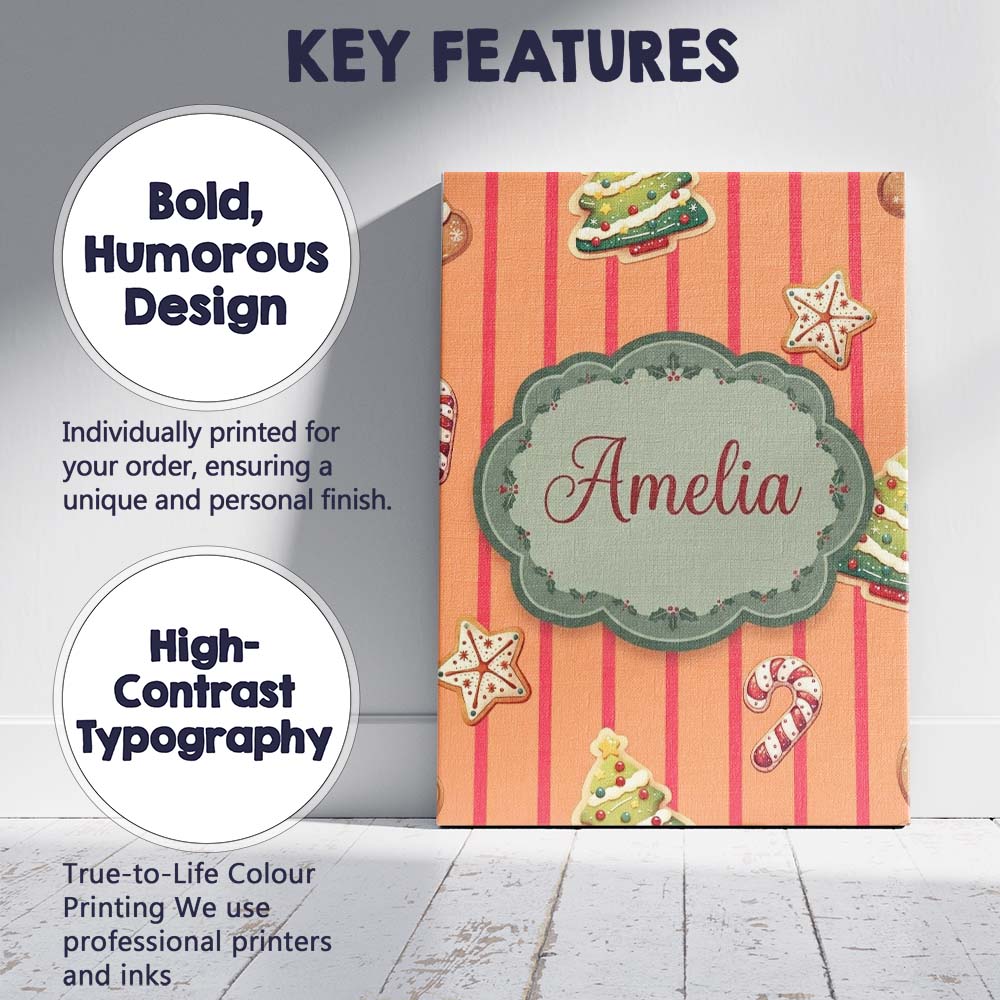 Personalised Name Cute Christmas Gingerbread Custom Bespoke Contemporary Display Canvas Wall Art Print Decor Picture Ready to Hang