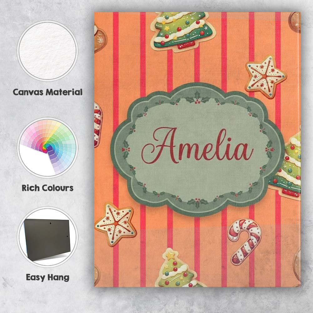 Personalised Name Cute Christmas Gingerbread Custom Bespoke Contemporary Display Canvas Wall Art Print Decor Picture Ready to Hang