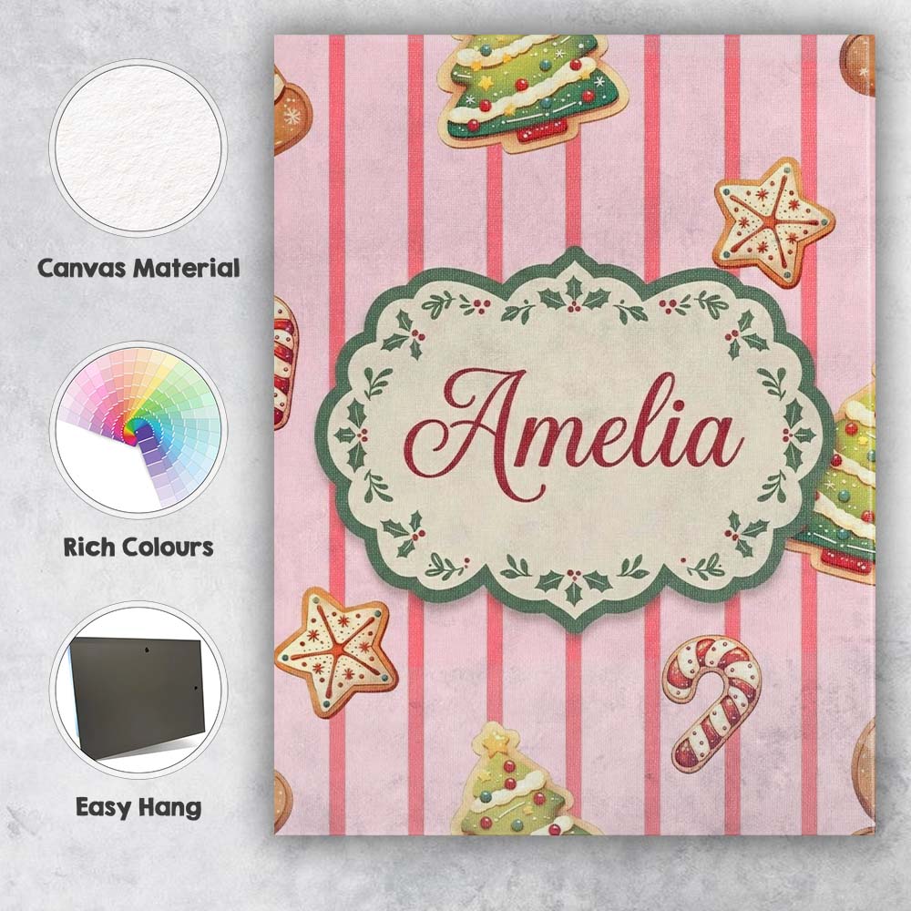 Personalised Name Cute Christmas Gingerbread Custom Bespoke Contemporary Display Canvas Wall Art Print Decor Picture Ready to Hang