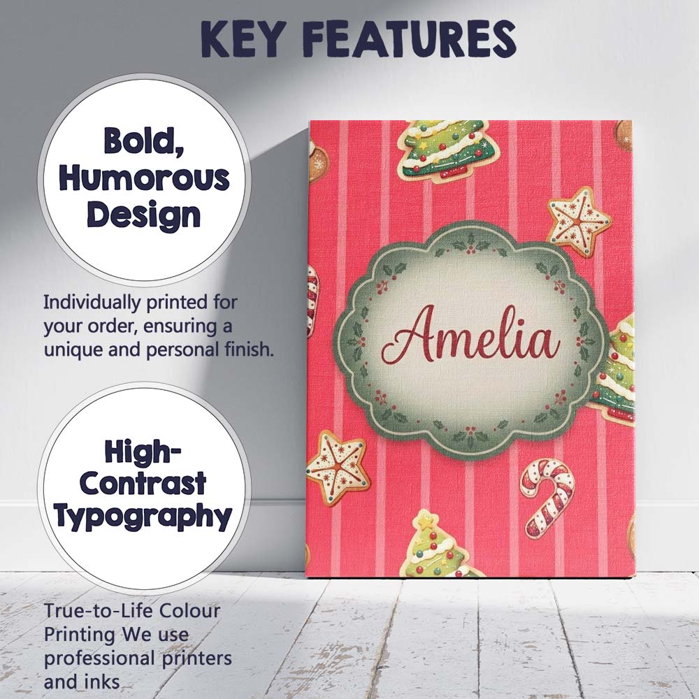 Personalised Name Cute Christmas Gingerbread Custom Bespoke Contemporary Display Canvas Wall Art Print Decor Picture Ready to Hang