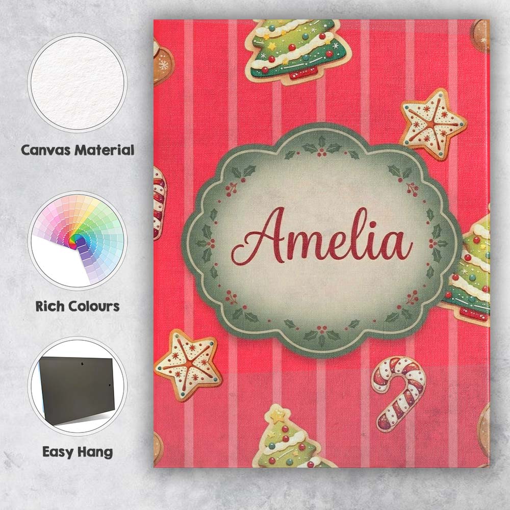 Personalised Name Cute Christmas Gingerbread Custom Bespoke Contemporary Display Canvas Wall Art Print Decor Picture Ready to Hang