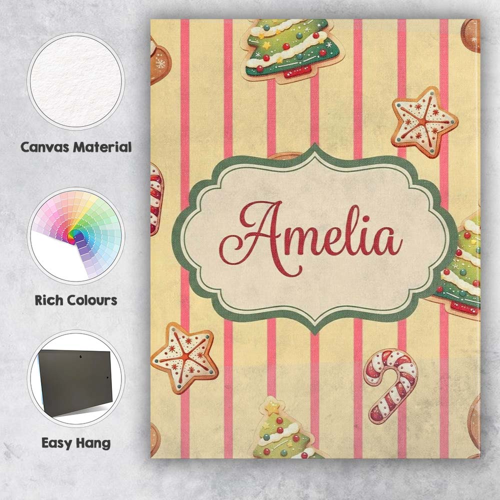 Personalised Name Cute Christmas Gingerbread Custom Bespoke Contemporary Display Canvas Wall Art Print Decor Picture Ready to Hang