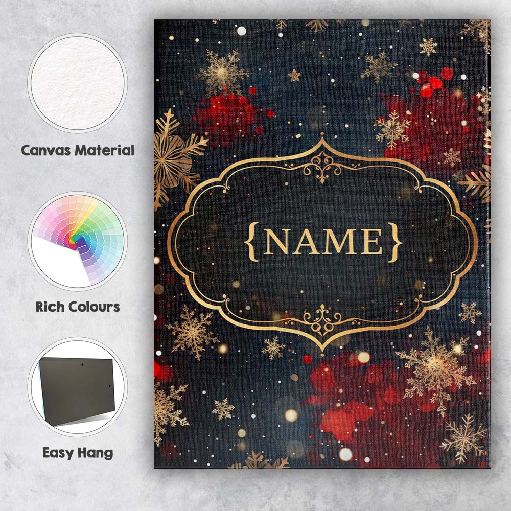 Personalised Name Dark Festive Snowflake Sparkle Seamless Pattern Custom Bespoke Canvas Wall Art Print Decor Picture Ready to Hang