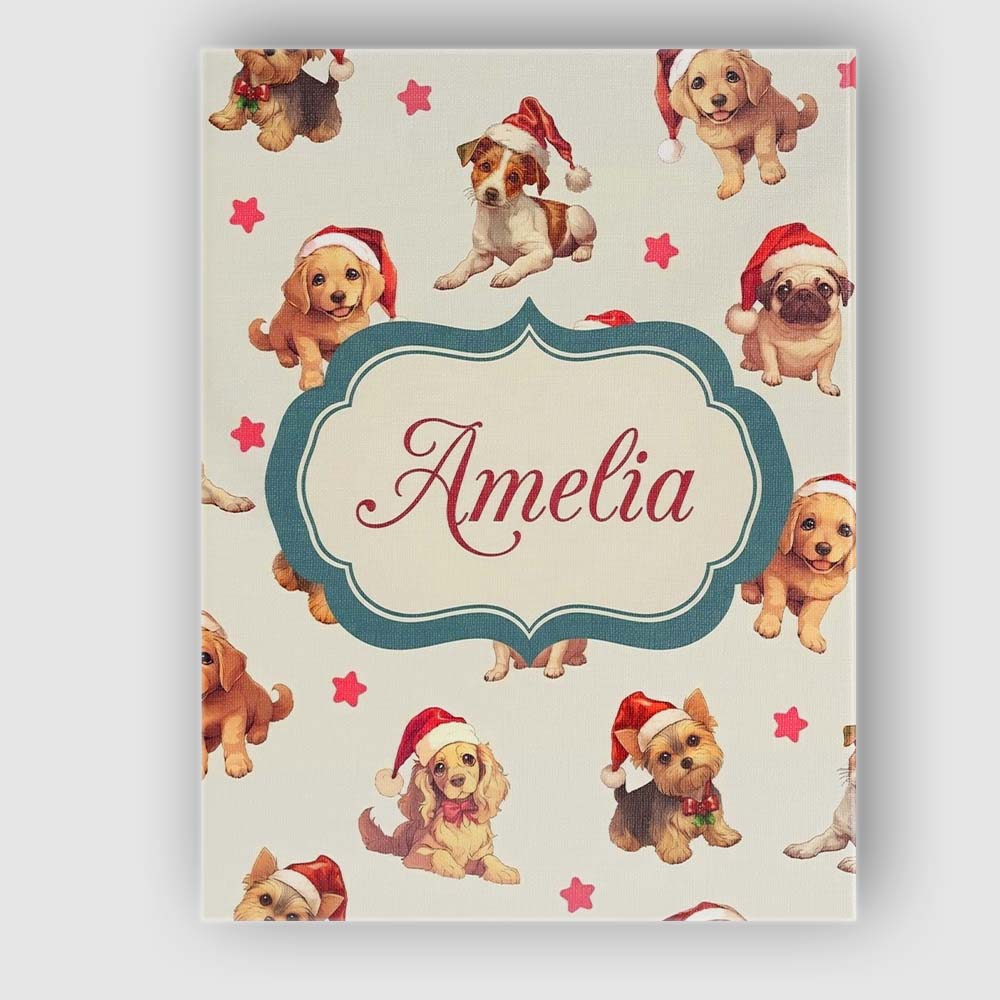 Personalised Name Cute Christmas Dogs Santa Custom Bespoke Interior Contemporary Canvas Wall Art Print Decor Picture Ready to Hang