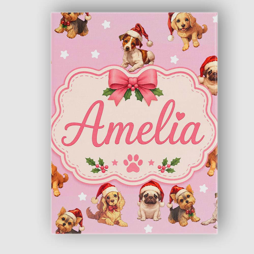 Personalised Name Cute Christmas Dogs Santa Custom Bespoke Interior Contemporary Canvas Wall Art Print Decor Picture Ready to Hang