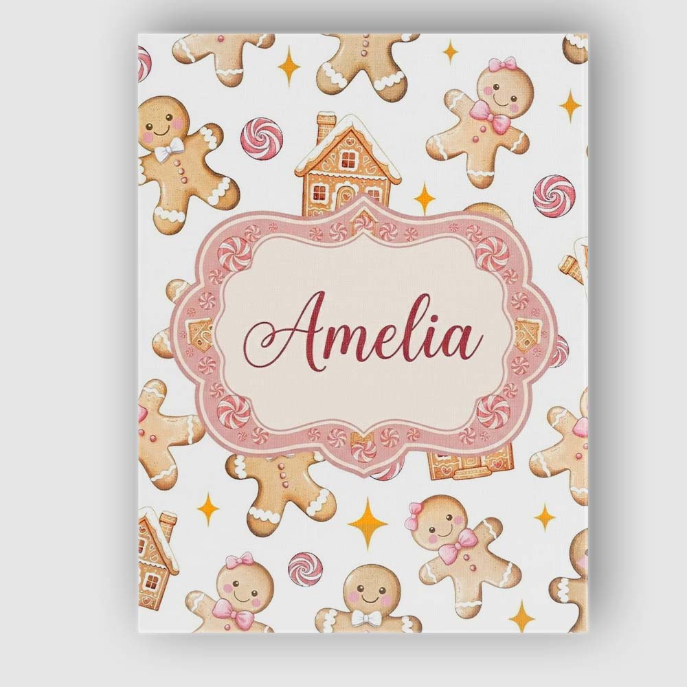 Personalised Name Cute Gingerbread Cookies Custom Unique Gift Idea Elegant Feature Canvas Wall Art Print Decor Picture Ready to Hang