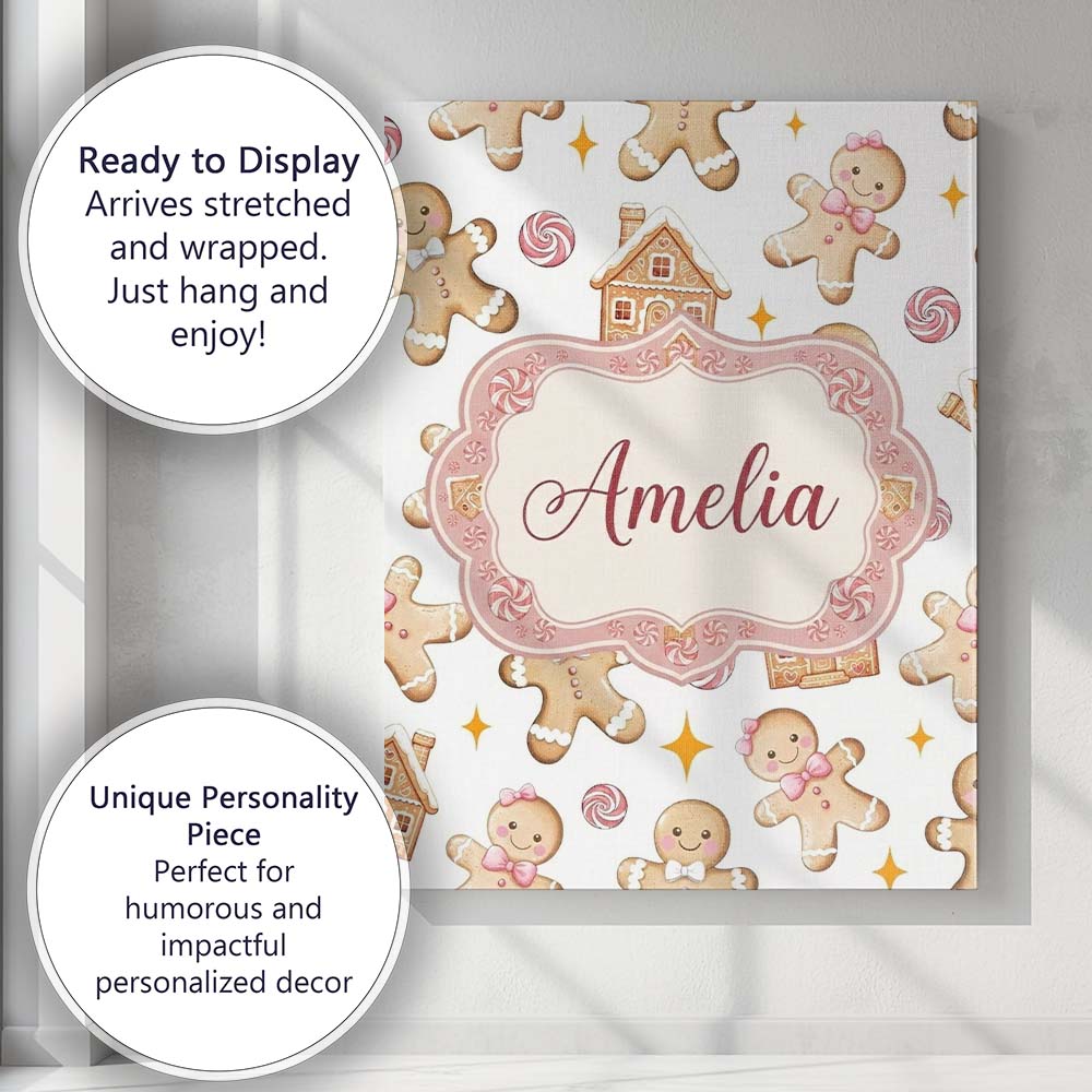 Personalised Name Cute Gingerbread Cookies Custom Unique Gift Idea Elegant Feature Canvas Wall Art Print Decor Picture Ready to Hang
