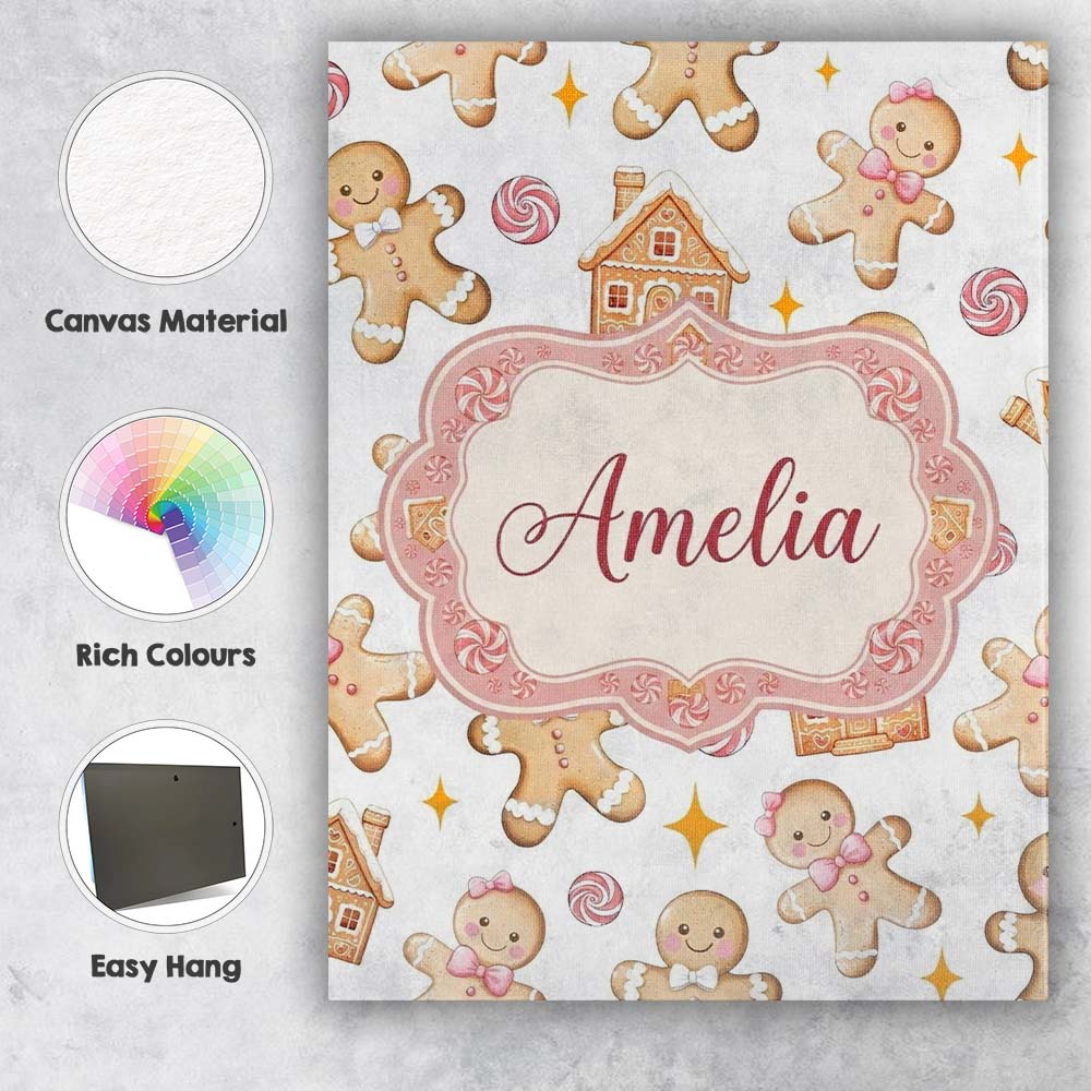 Personalised Name Cute Gingerbread Cookies Custom Unique Gift Idea Elegant Feature Canvas Wall Art Print Decor Picture Ready to Hang