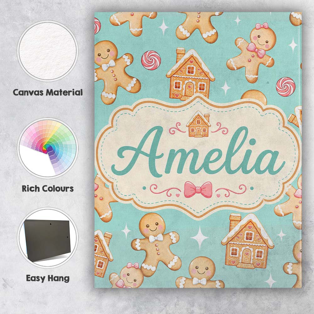 Personalised Name Cute Gingerbread Cookies Custom Unique Gift Idea Elegant Feature Canvas Wall Art Print Decor Picture Ready to Hang