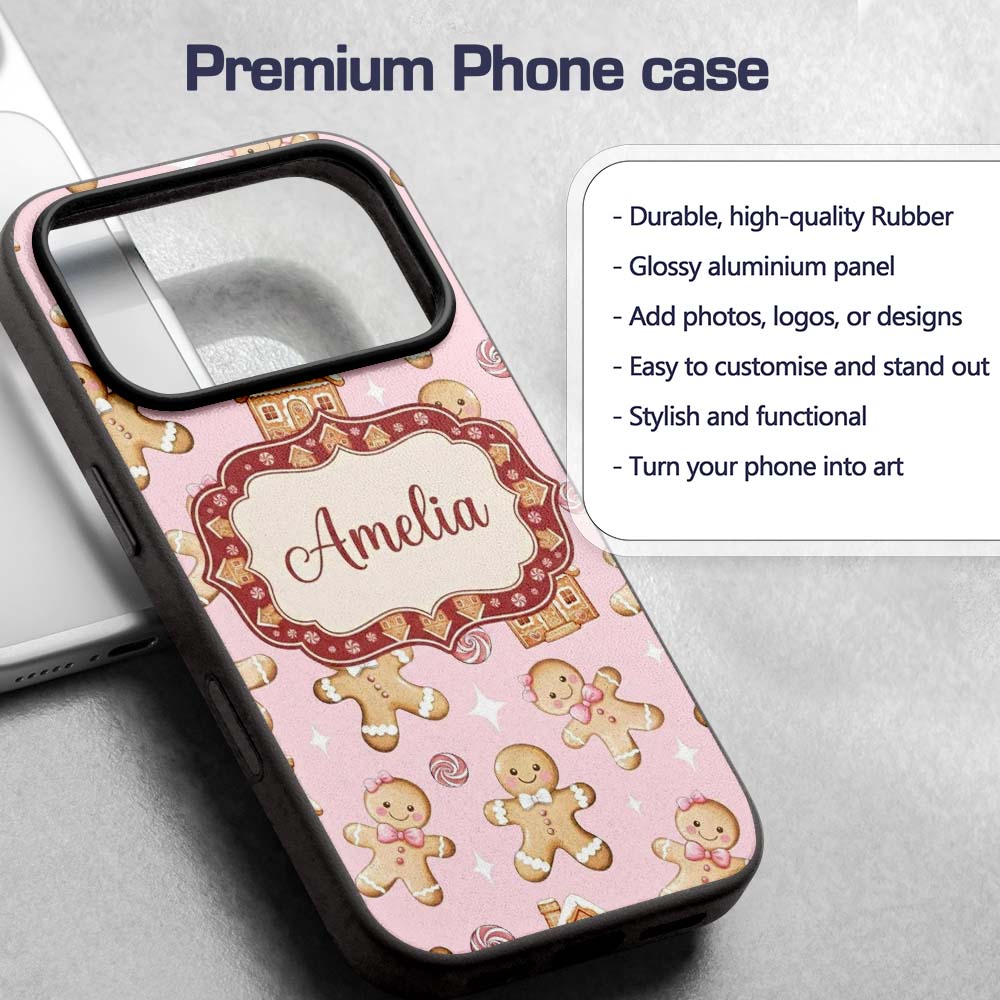 Cute Gingerbread Cookies Candy House Soft Pink Custom Name Protective Phone Case Mobile Cover Durable Everyday Smartphone Shock Resistant