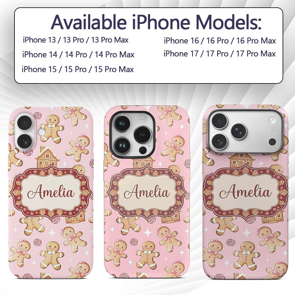 Cute Gingerbread Cookies Candy House Soft Pink Custom Name Protective Phone Case Mobile Cover Durable Everyday Smartphone Shock Resistant