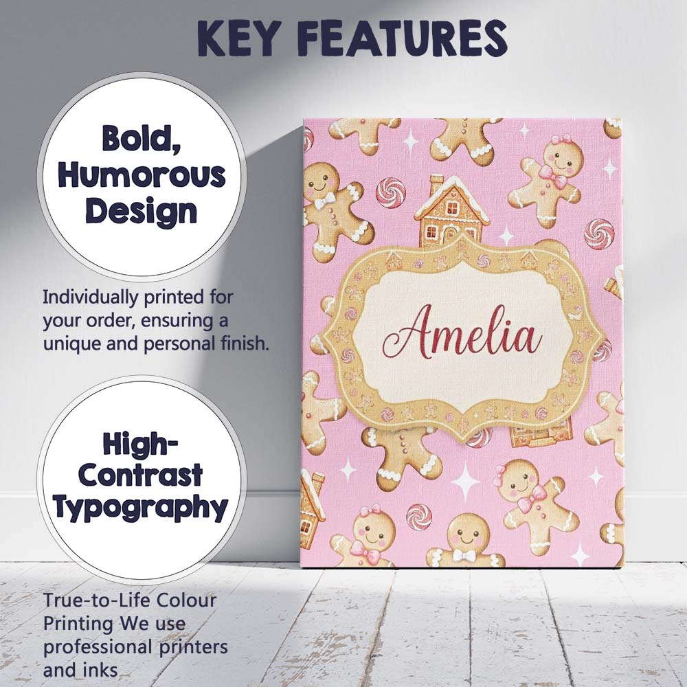 Personalised Name Cute Gingerbread Cookies Custom Unique Gift Idea Elegant Feature Canvas Wall Art Print Decor Picture Ready to Hang