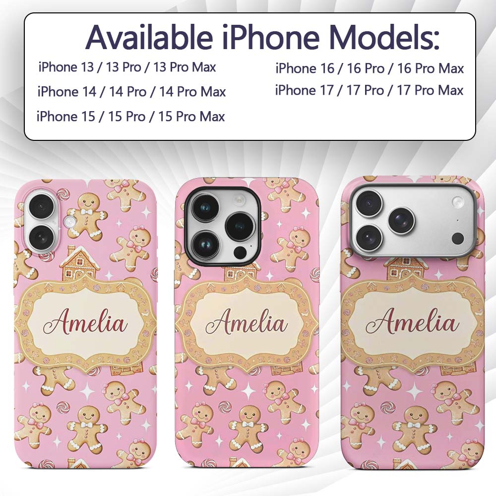 Cute Gingerbread Cookies Candy House Pastel Pink Custom Name Protective Phone Case Mobile Cover Durable Everyday Smartphone Shock Resistant