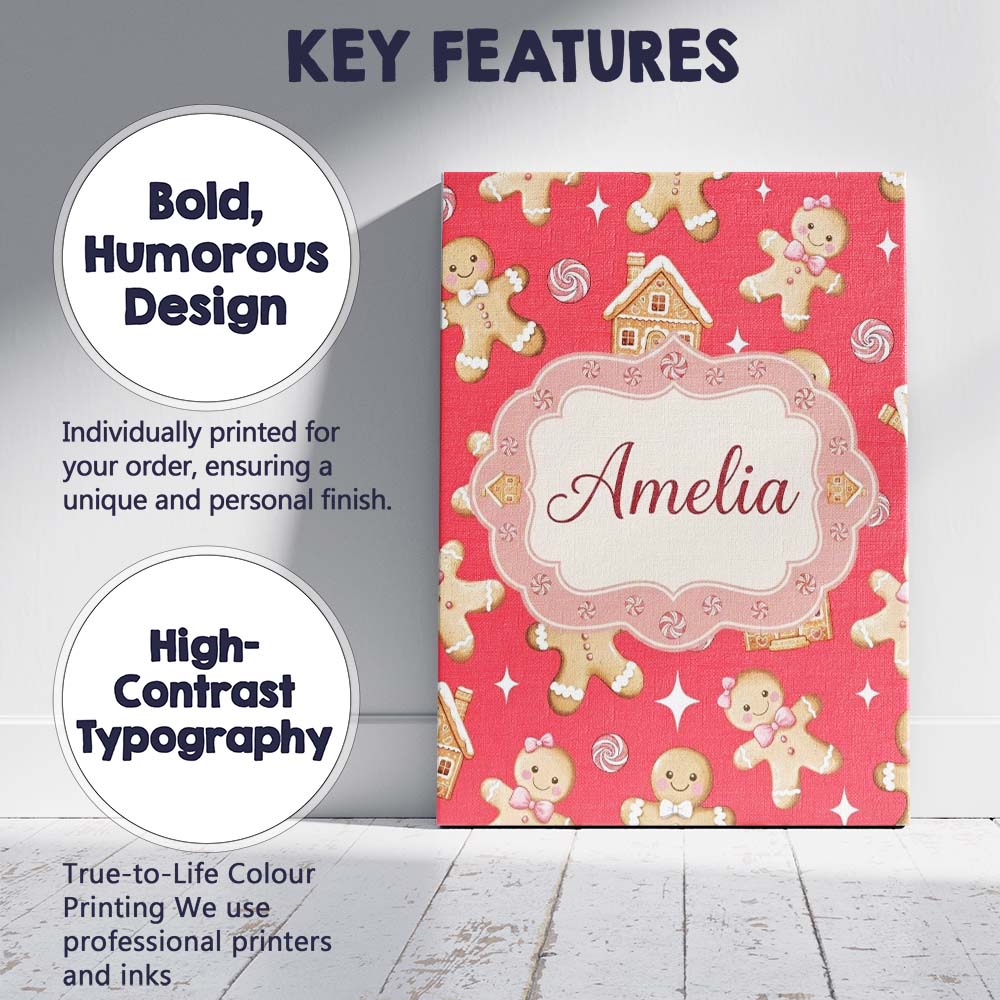 Personalised Name Cute Gingerbread Cookies Custom Unique Gift Idea Elegant Feature Canvas Wall Art Print Decor Picture Ready to Hang