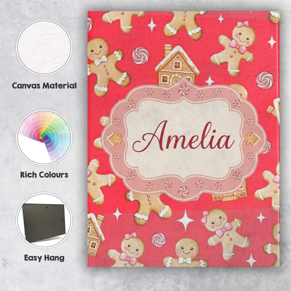 Personalised Name Cute Gingerbread Cookies Custom Unique Gift Idea Elegant Feature Canvas Wall Art Print Decor Picture Ready to Hang