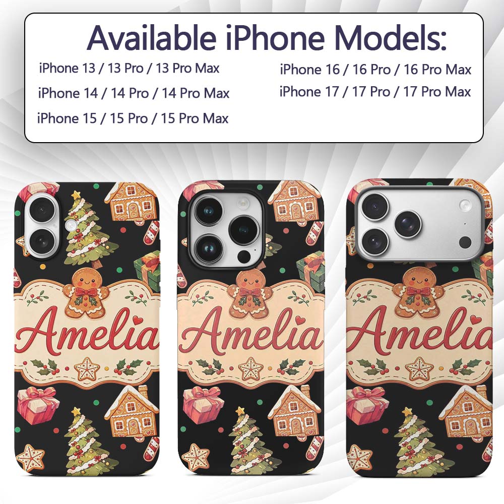 Cute Christmas Gingerbread Tree Candy Cane Black Custom Name Protective Phone Case Mobile Cover Durable Everyday Smartphone Shock Resistant