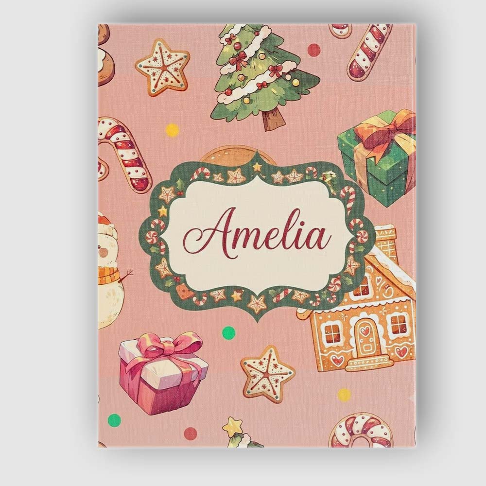Personalised Name Cute Christmas Gingerbread Custom Bespoke Contemporary Display Canvas Wall Art Print Decor Picture Ready to Hang