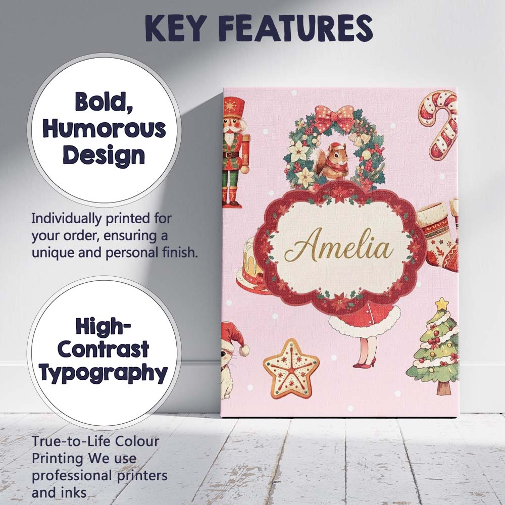 Personalised Name Christmas Nutcracker Custom Modern Room Accent Elegant Feature Canvas Wall Art Print Decor Picture Ready to Hang