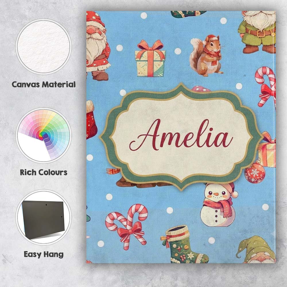 Personalised Name Cute Christmas Gnome Custom Modern Room Accent Elegant Feature Canvas Wall Art Print Decor Picture Ready to Hang