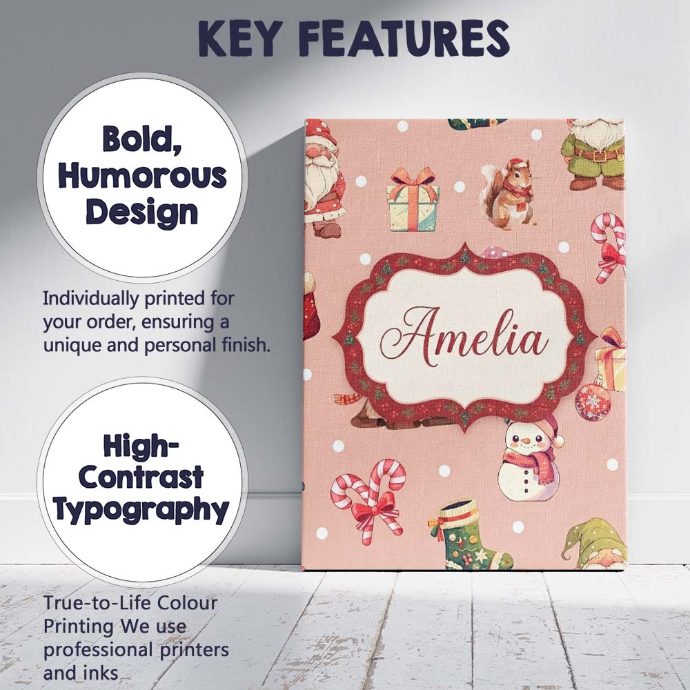 Personalised Name Cute Christmas Gnome Custom Modern Room Accent Elegant Feature Canvas Wall Art Print Decor Picture Ready to Hang
