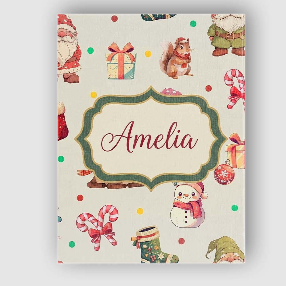 Personalised Name Cute Christmas Gnome Custom Modern Room Accent Elegant Feature Canvas Wall Art Print Decor Picture Ready to Hang