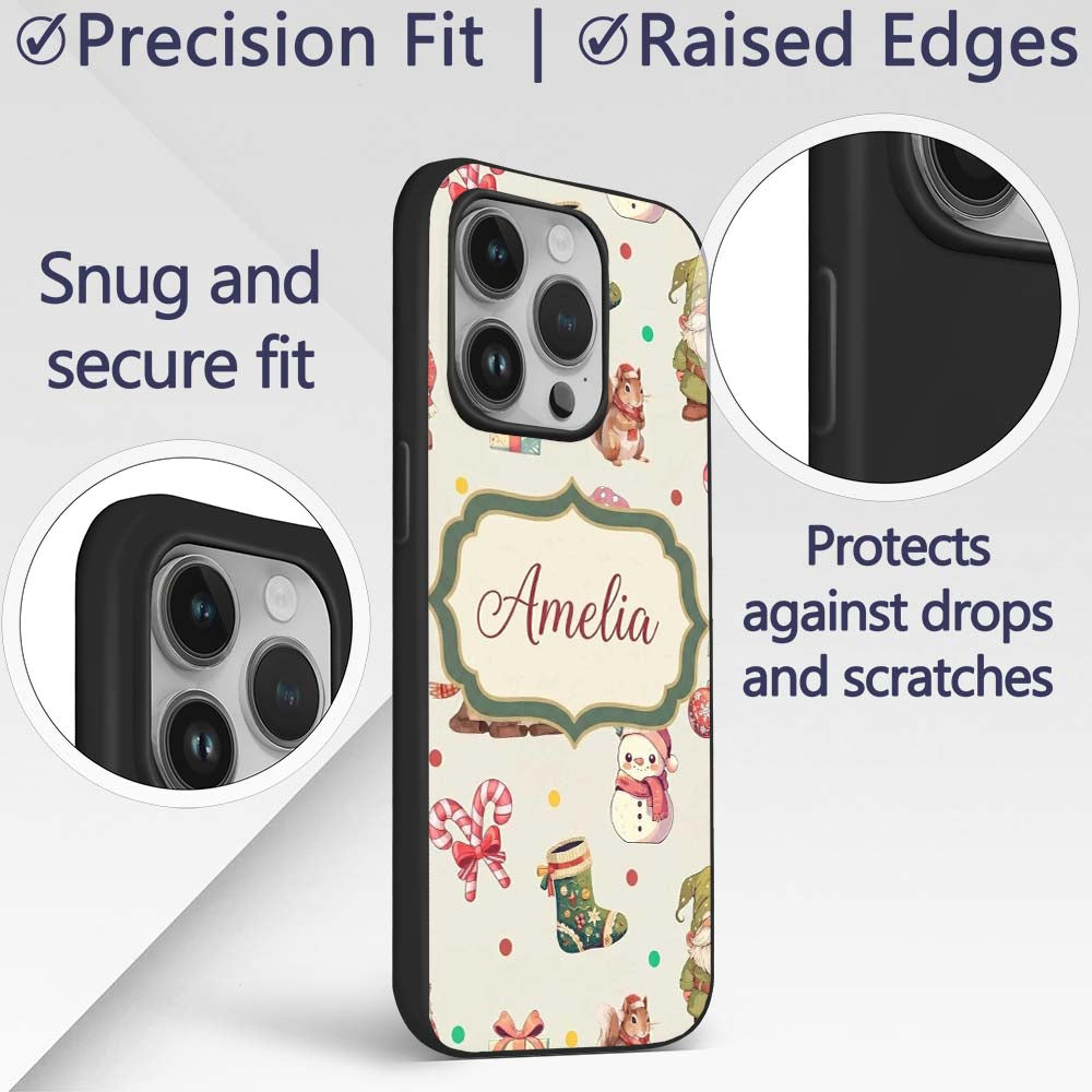 Cute Christmas Gnome Reindeer Snowman Gift Cream Custom Name Protective Phone Case Mobile Cover Durable Everyday Smartphone Shock Resistant