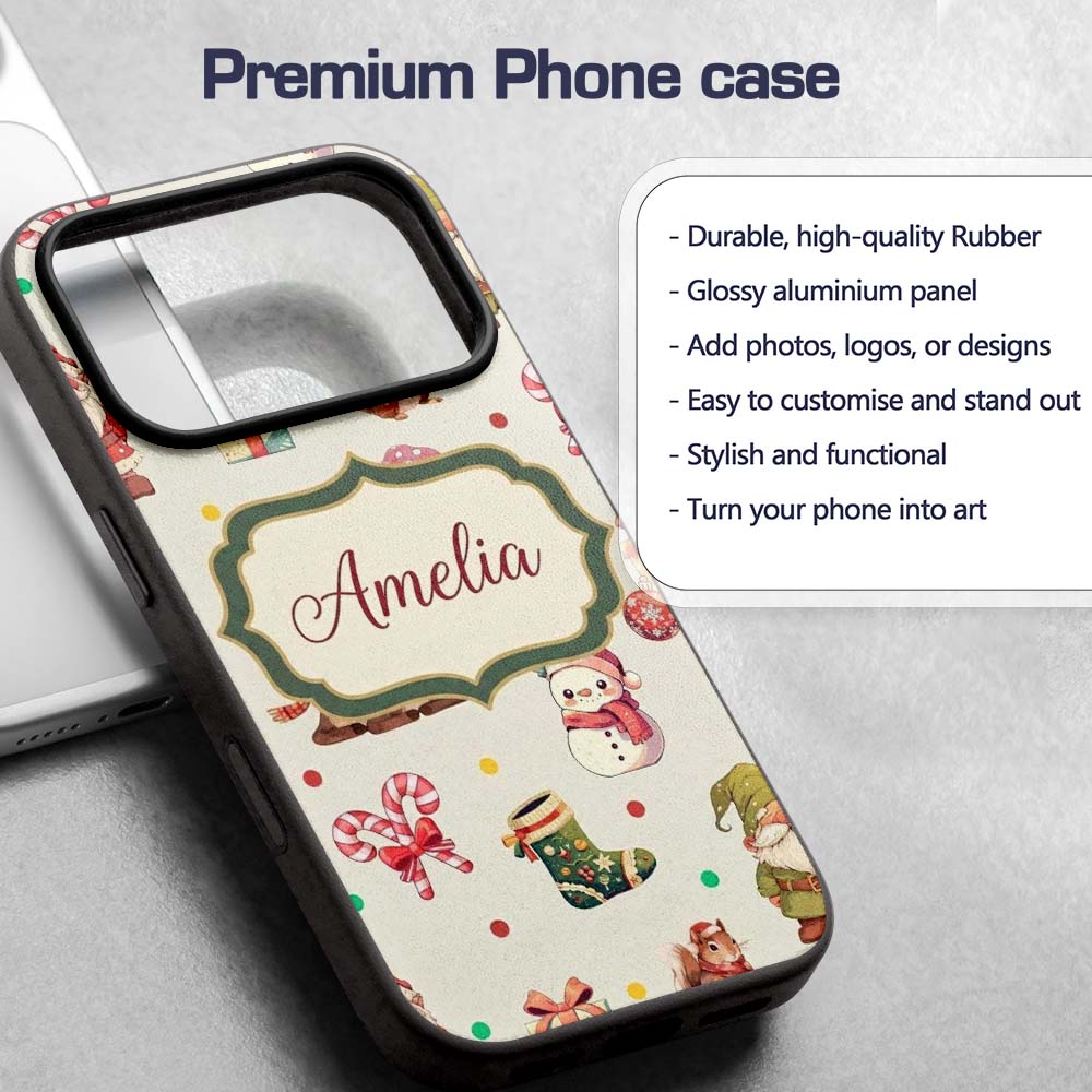 Cute Christmas Gnome Reindeer Snowman Gift Cream Custom Name Protective Phone Case Mobile Cover Durable Everyday Smartphone Shock Resistant