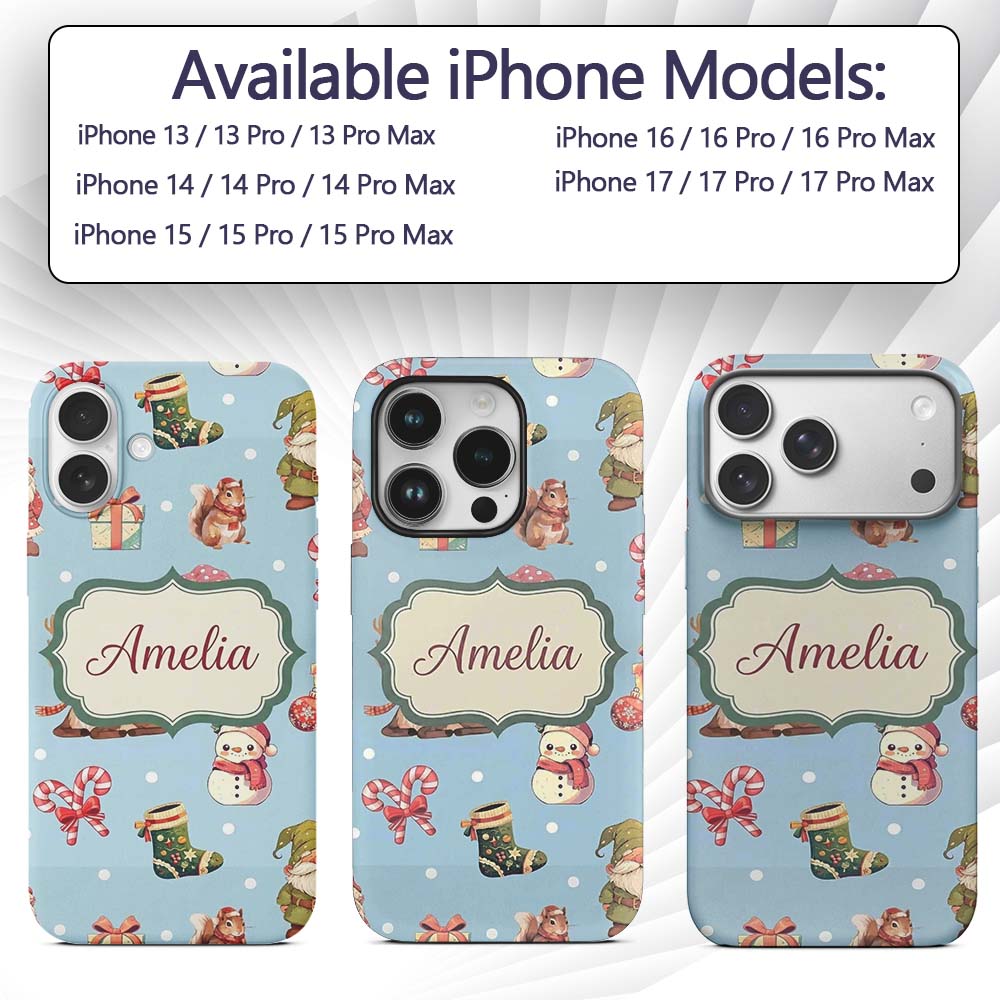 Cute Christmas Gnome Reindeer Snowman Gift Aqua Custom Name Protective Phone Case Mobile Cover Durable Everyday Smartphone Shock Resistant