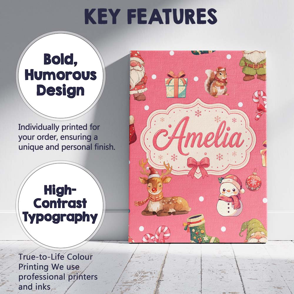 Personalised Name Cute Christmas Gnome Custom Modern Room Accent Elegant Feature Canvas Wall Art Print Decor Picture Ready to Hang
