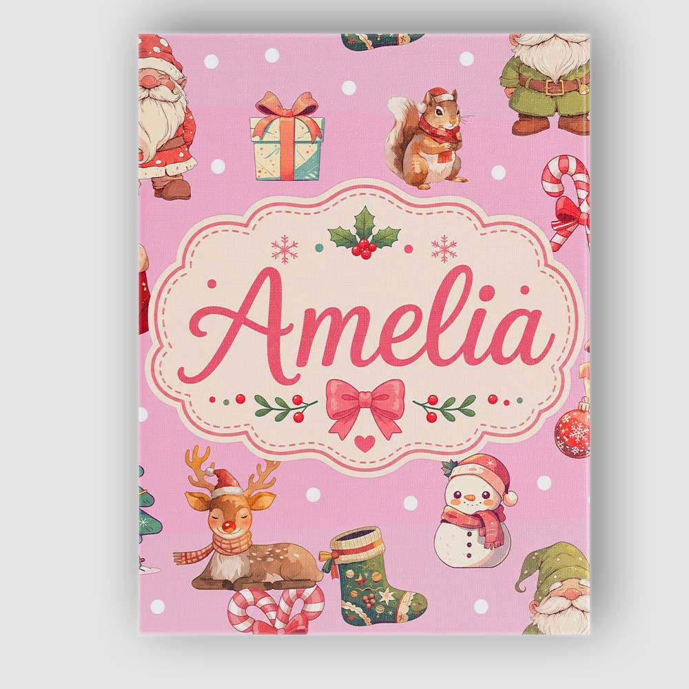 Personalised Name Cute Christmas Deer Custom Modern Room Accent Creative Decorator Style Canvas Wall Art Print Decor Picture Ready to Hang