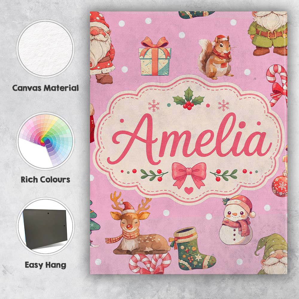 Personalised Name Cute Christmas Deer Custom Modern Room Accent Creative Decorator Style Canvas Wall Art Print Decor Picture Ready to Hang