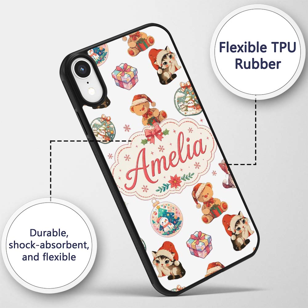 Cute Gingerbread Man Candy Cane Cookie Seamless Custom Name Protective Phone Case Mobile Cover Durable Everyday Smartphone Shock Resistant