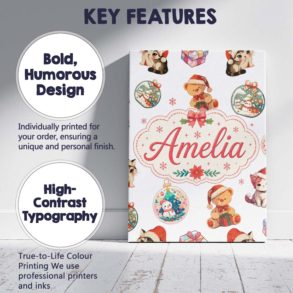 Personalised Name Cute Gingerbread Man Custom Modern Room Accent Elegant Feature Canvas Wall Art Print Decor Picture Ready to Hang