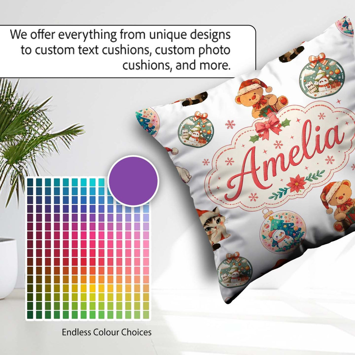 Custom Name Cute Gingerbread Man Candy Cane Cookie Pattern White Square Filled Cushion Throw Pillow Sofa Bed Home Decor Zip Washable UK Made