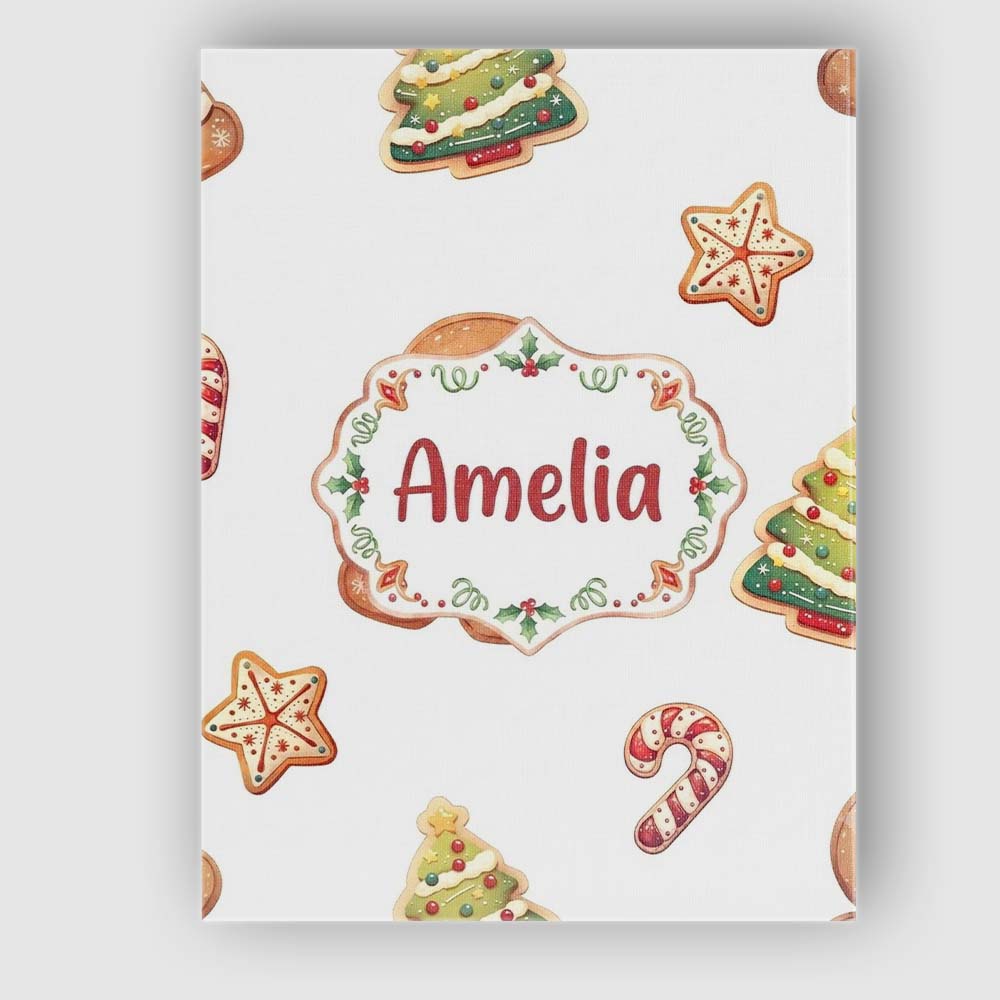 Personalised Name Cute Gingerbread Man Custom Modern Room Accent Elegant Feature Canvas Wall Art Print Decor Picture Ready to Hang