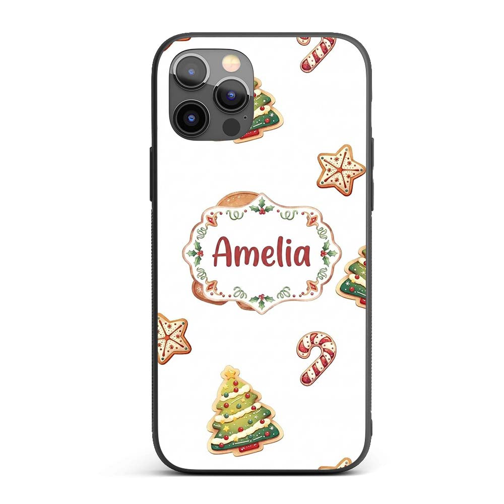 Cute Gingerbread Man Candy Cane Cookie Seamless Custom Name Protective Phone Case Mobile Cover Durable Everyday Smartphone Shock Resistant