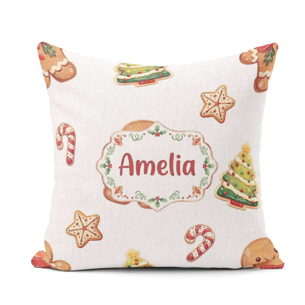 Custom Name Cute Man Candy Cane Cookie Seamless Pattern Stripe Square Filled Cushion Throw Pillow Sofa Bed Home Decor Zip Washable UK Made