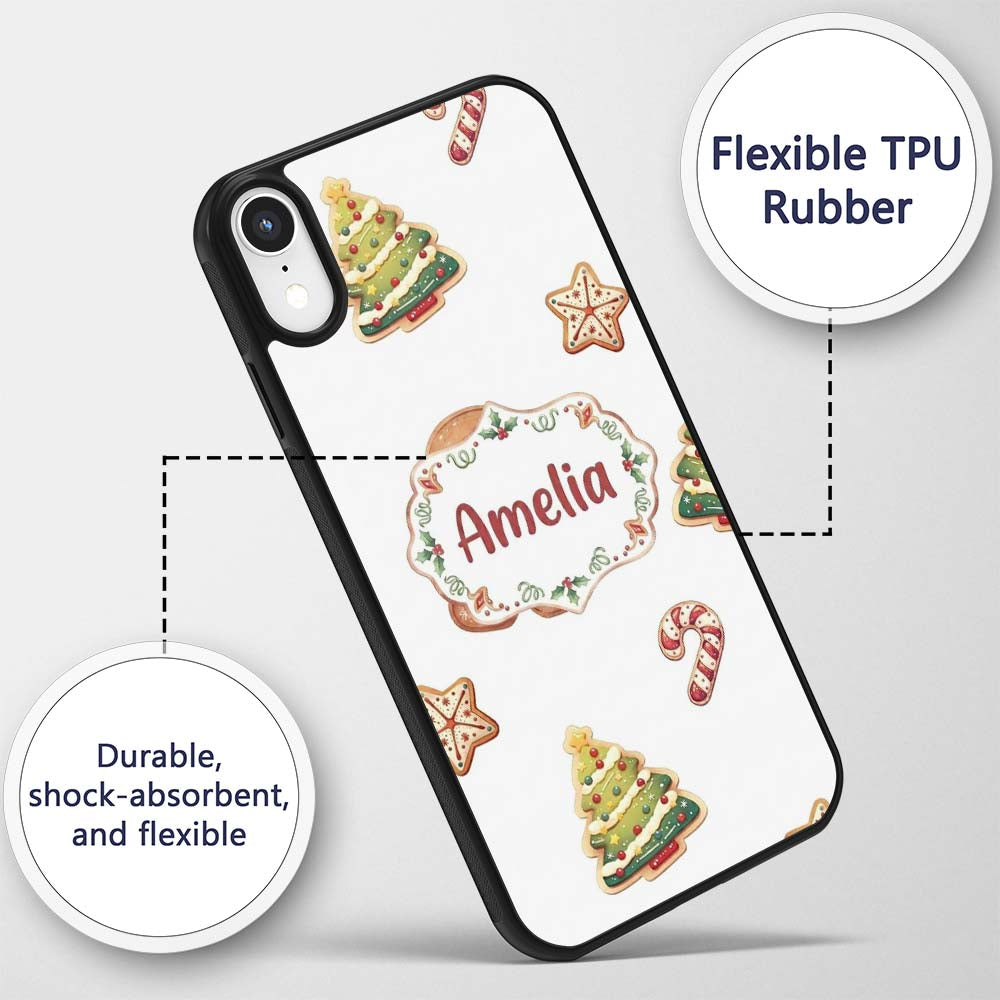 Cute Gingerbread Man Candy Cane Cookie Seamless Custom Name Protective Phone Case Mobile Cover Durable Everyday Smartphone Shock Resistant