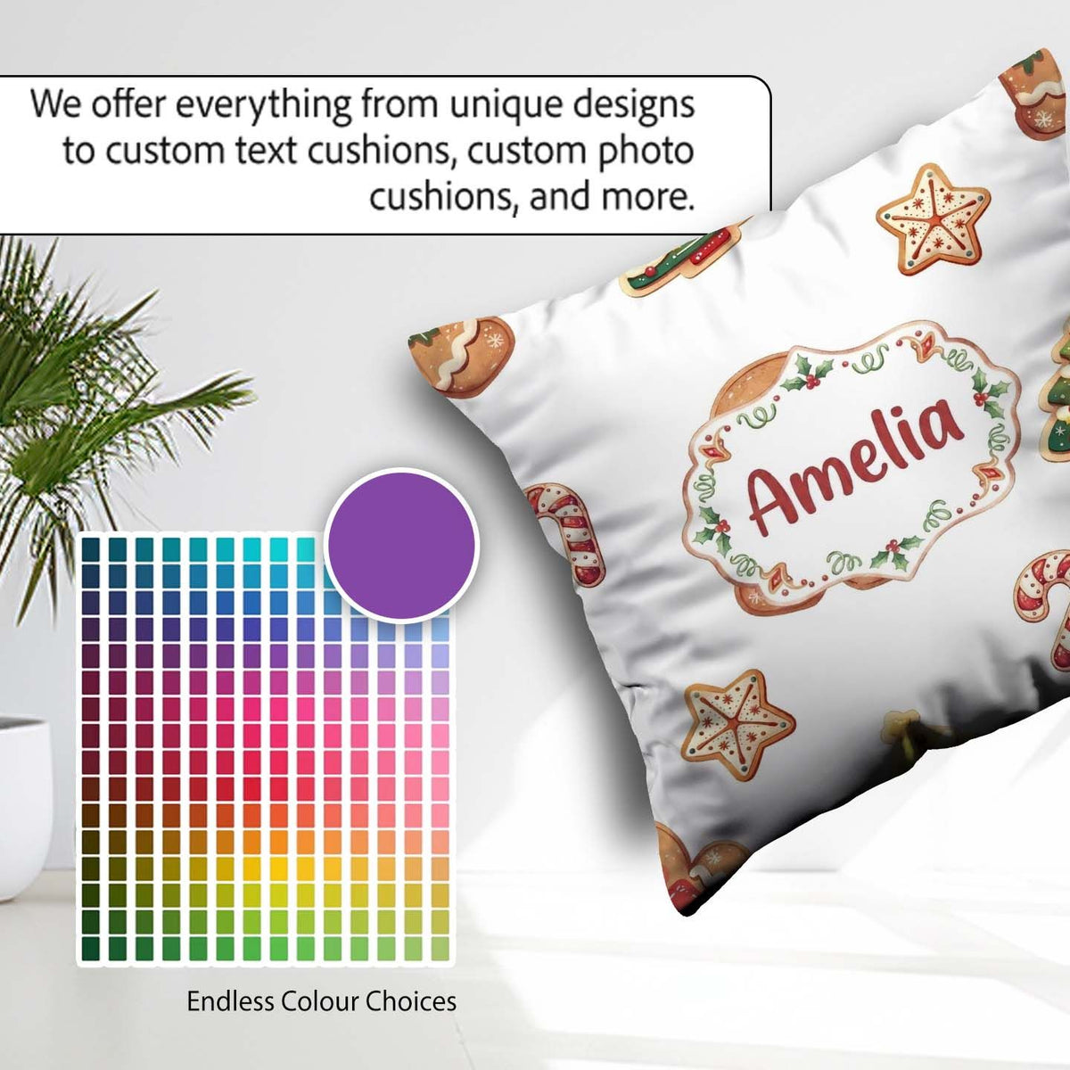 Custom Name Cute Man Candy Cane Cookie Seamless Pattern Stripe Square Filled Cushion Throw Pillow Sofa Bed Home Decor Zip Washable UK Made
