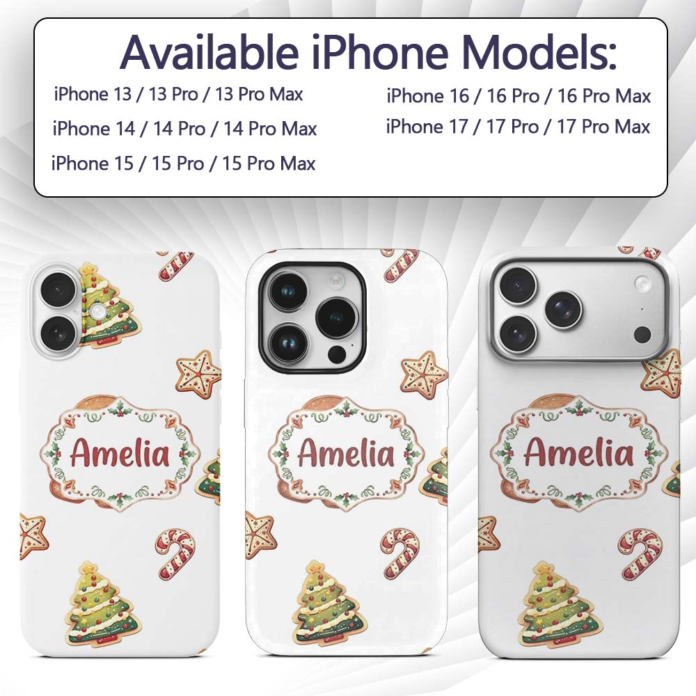 Cute Gingerbread Man Candy Cane Cookie Seamless Custom Name Protective Phone Case Mobile Cover Durable Everyday Smartphone Shock Resistant