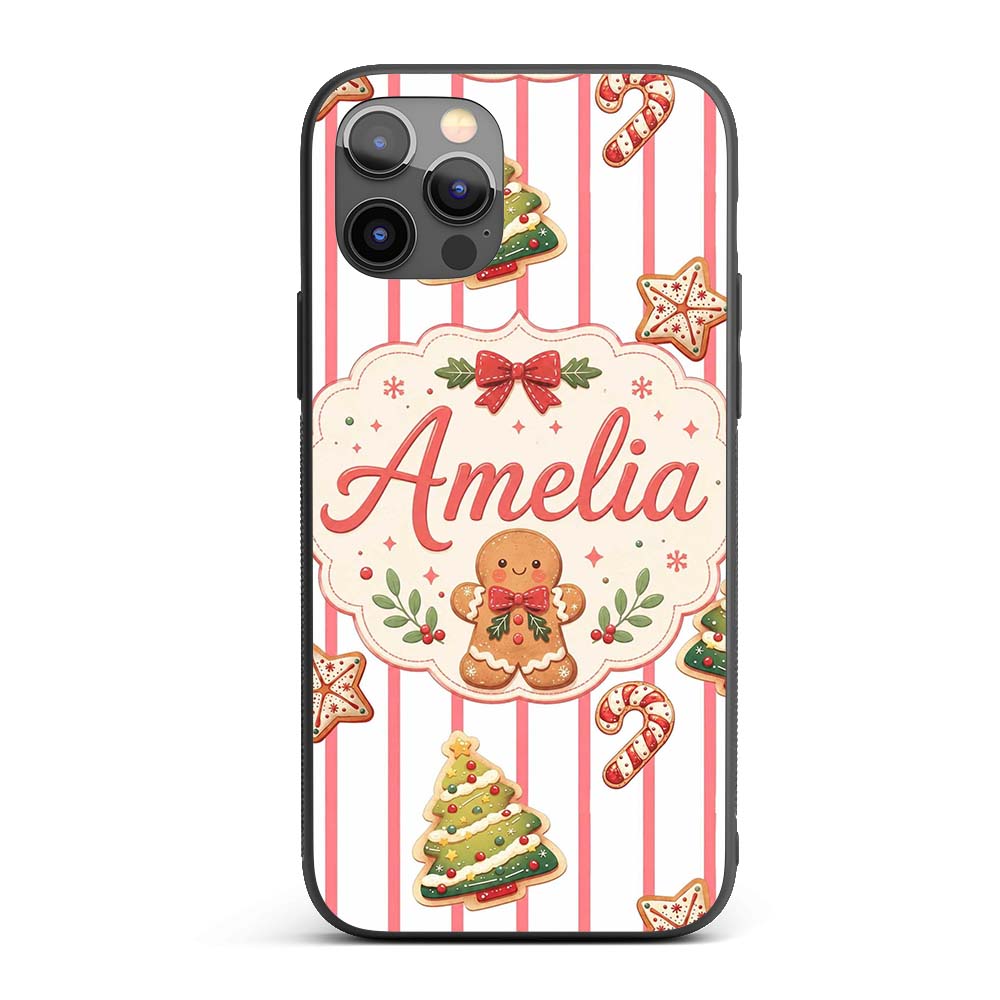 Cute Gingerbread Man Candy Cane Cookie Seamless Custom Name Protective Phone Case Mobile Cover Durable Everyday Smartphone Shock Resistant