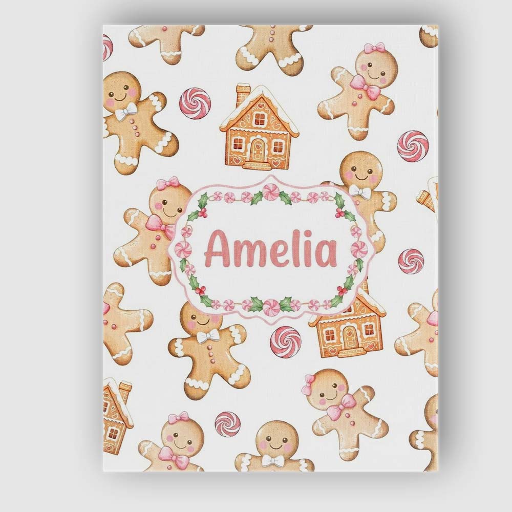 Personalised Name Cute Gingerbread Cookies Custom Unique Gift Idea Elegant Feature Canvas Wall Art Print Decor Picture Ready to Hang